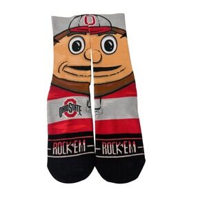 Rock Em Ohio State Buckeyes Brutus Mascot Crew Socks Grey Red Black Mens OSFA